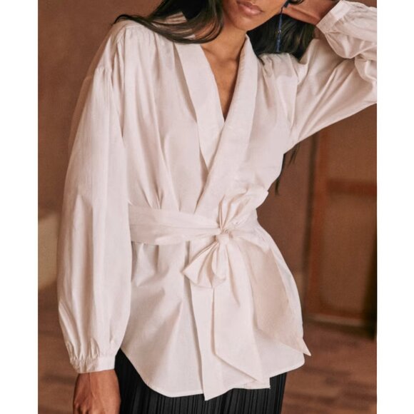 Sezane Tops - Sézane Kimono Style Tie Waist White Blouse